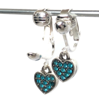 Clipoorbellen glitterhartjes turquoise, hangoorbellen